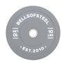 The gray Coloured Bumper Plate by Bells of Steel features "BELLSOFSTEEL" and "EST. 2010" in bold white text, an accurate weight, a durable stainless steel insert, and "10 LBS" marked on both sides around the center hole.