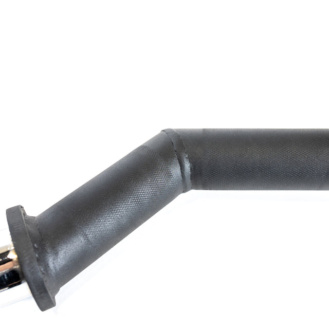 A close-up of a black 90-degree angled metal pipe with a textured finish, identical to an Olympic Curl Bar Cable Attachment by Bells of Steel. This Fat Bar appears to enhance grip strength and is set against a plain white background.