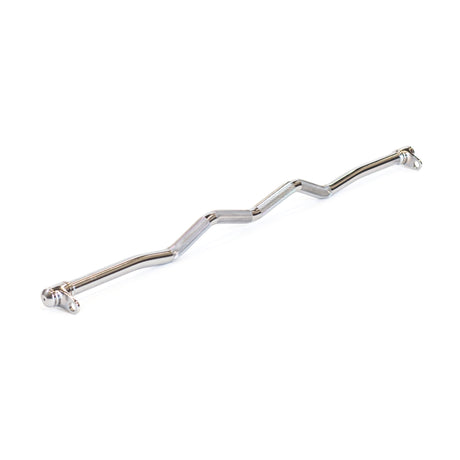 The Bells of Steel Double Hook EZ Curl Bar Cable Attachment features knurled grips, rotating ends, and a chrome-plated zigzag design for joint-friendly barbell exercises on cable machines.