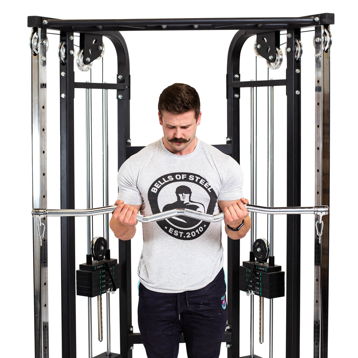 Bicep curls on a cable machine with the Double Hook EZ Curl Bar Cable Attachment