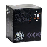 The Bells of Steel 6-In-1 Soft Foam Plyo Box / Squat Box is a black, cube-shaped exercise box with "eighteen" and "18 inch" size markings—perfect for versatile, space-saving workouts.