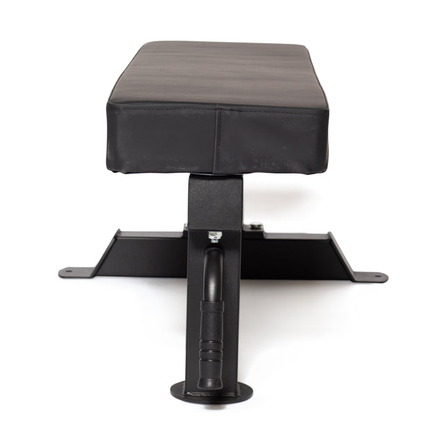 The Powerlifting Flat Bench by Bells of Steel, featuring a black padded seat and a sturdy metal frame, is displayed against a plain white background, viewed from the front.