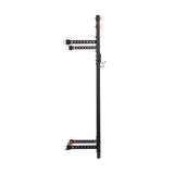 The Bells of Steel Folding Rack 2.3" x 2.3" (5/8" Holes) is a tall, black wall-mounted squat rack with orange handles and multiple adjustment holes—ideal for garage gyms and shown against a white background.
