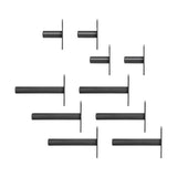 Bells of Steel Bolt-On Plate Peg Sets are black metal wall brackets with identical cylindrical designs and varying lengths, each featuring a flat vertical mounting plate at one end, shown neatly arranged on a white background.