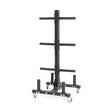 The Bells of Steel Hydra Bumper Plate Tree Builder is a tall, black vertical rack with four horizontal pegs per side for weight storage. Featuring a sturdy base and four wheels, this modular unit suits gym or home fitness use in the Hydra ecosystem.