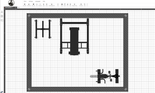 Bells of Steel 3D Home Gym Planner — drag and drop gym equipment onto a scaled floor plan of your room