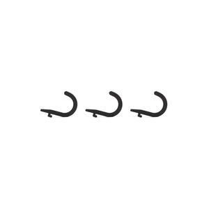 Three identical Bells of Steel Utility Hooks are arranged in a horizontal row on a white background, creating a sleek storage solution for your gym.