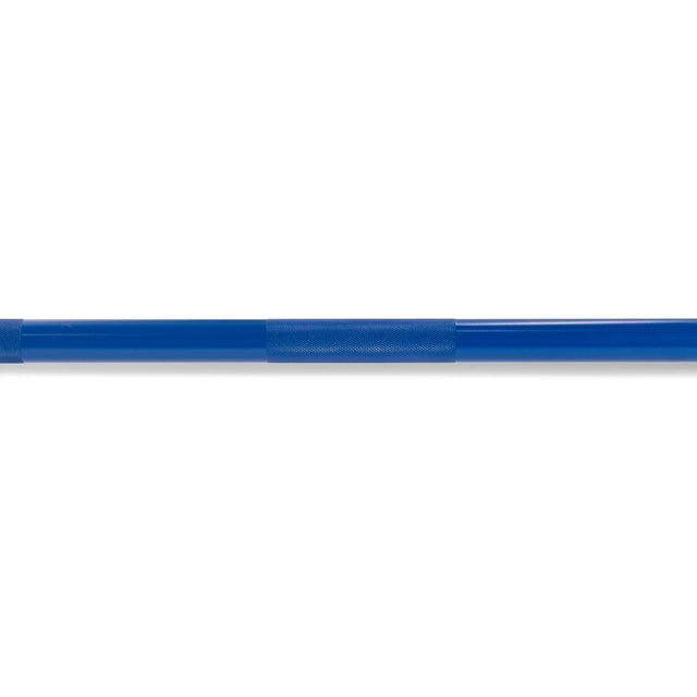 The Multi-Purpose Olympic Barbell – The Utility Bar by Bells of Steel, a long blue cylinder akin to a weightlifting bar, is horizontally centered on a white background. It features a smooth finish with subtle texture in the middle section for grip.