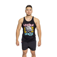 A man wearing Bells of Steel Bamboo Tank Tops and black shorts stands facing forward against a white background.