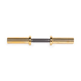 The Bells of Steel Loadable Dumbbell Handle features a gold finish with a black central grip, shown on a white background—perfect for enhancing your home gym equipment setup.