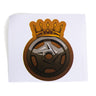This durable Bells of Steel sticker features a gold crown above a stylized wheel rim with "WILLS OF STEEL" at the center, all set on a white background.