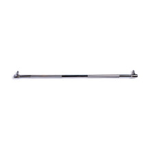 The Bells of Steel Double Hook Straight Bar Cable Attachment, featuring textured grips and angled ends, is attached to a cable machine against a white background—ideal for elevating your barbell workouts.
