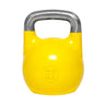 The Bells of Steel Competition Kettlebells feature an ergonomic design with a vibrant yellow color and a shiny silver handle, weighing 16 kg (35 lb). Ideal for Kettlebell Sport enthusiasts, this kettlebell stands out against a white background, ready to enhance your training routine.