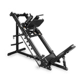 The Bells of Steel Leg Press Hack Squat Machine is a black 2-in-1 unit with padded backrest and foot platforms for strength training, perfect for any home gym. Shown on a white background.