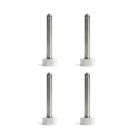 Four identical Bells of Steel Magnetic Rack Attachment Pins with knurled cylindrical bases stand upright and evenly spaced in a 2x2 grid on a white background.