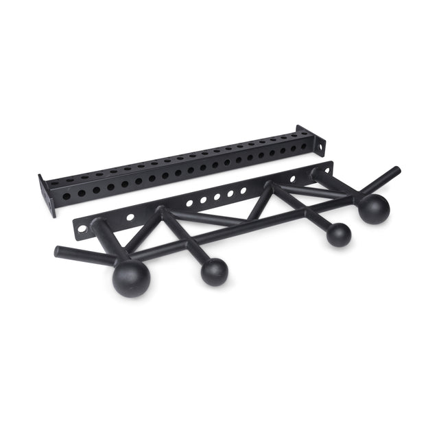 The Bells of Steel Coloured Globe Pull Up Bar features spherical and cylindrical grips in multiple colors, with a rectangular mounting bracket with multiple holes for secure attachment.