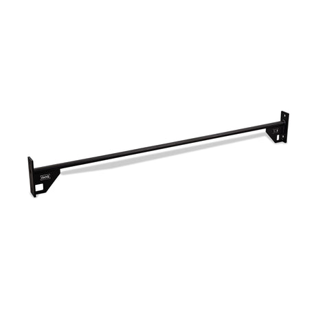 The Bells of Steel 70" Pull Up Bar is a black metal bar with mounting brackets on each end, ideal for installation on flat surfaces like walls, power racks, or vehicle interiors.