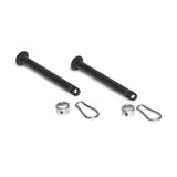 Bells of Steel Band Pegs with Carabiners: Two black pegs with holes, two silver rings, and two carabiner clips—perfect for resistance training or adding to your power rack.