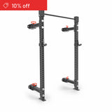 The Bells of Steel Manticore Folding Half Rack Builder (3" x 3", 1" holes) stands on a white background. A red "10% off" banner with a price tag icon is shown in the top left corner.
