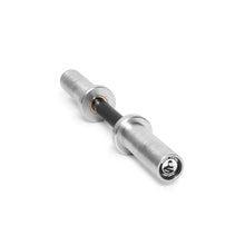 The Bells of Steel Loadable Dumbbell Handle, in silver and black with a branded end cap, is angled on a white background—an ideal addition for any home gym setup.
