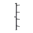 The Bells of Steel Wall-Mounted Plate Storage Rack is a vertical black metal rack with four horizontal bars and multiple adjustment holes on the central column—perfect for efficient weight plate organization in your home gym.