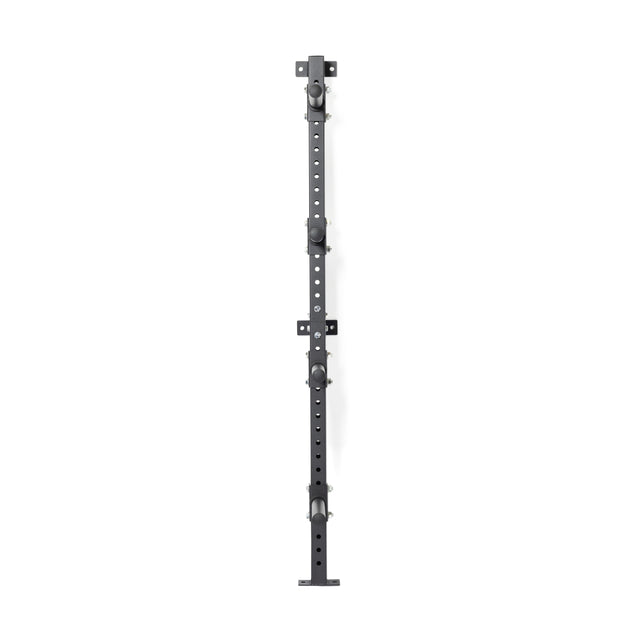 The Bells of Steel Wall-Mounted Plate Storage Rack is a black metal bracket for home gyms, with adjustable mounting points and circular clamps for organized plate storage.