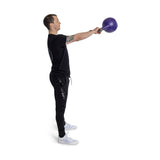 male model working out with purple adjustable kettlebell