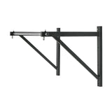 The Bells of Steel Adjustable Wall or Ceiling Mounted Pull-Up Bar in black metal includes robust triangular support brackets and eyelet hooks for versatile attachments.