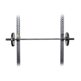 Short barbell with rackable design, perfect for lifting exercises and small spaces.