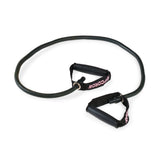 A black Human Trainer - Ripcords resistance band by Bells of Steel, featuring two rubber handles each labeled “RIPCORDS,” is displayed on a white background.
