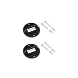 Two round black metal Human Trainer - Ceiling Mounts by Bells of Steel, each featuring handles and designed as secure anchor points for resistance bands, are shown on a white background. Each mount comes with three screws, three washers, and three nuts.