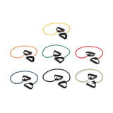 Six premium Human Trainer - Ripcords resistance bands by Bells of Steel, in yellow, red, green, orange, blue, and gray, are displayed in two rows on a white background. Each band is equipped with durable black rubber grip handles at both ends for enhanced comfort and control.