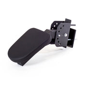 The Seal Row Pad Rack Attachment by Bells of Steel is a black, ergonomic armrest featuring a mounting bracket with multiple holes for adjustable positioning, captured from a low angle against a white background. This versatile attachment also serves as a chest support to enhance comfort and functionality.