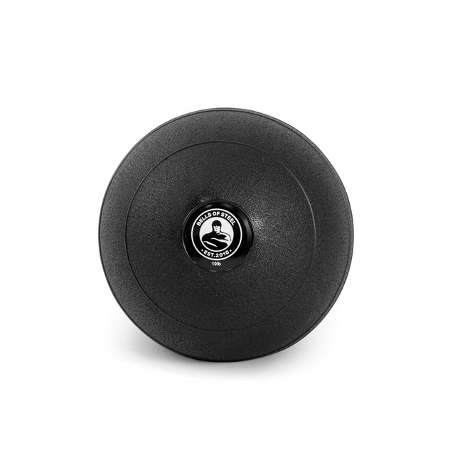 A black circular rubber weight plate featuring "BELLS OF STEEL" and "EST. 2020" surrounds a stylized fist gripping dumbbells, symbolizing explosive power. The number "10KG" is prominently displayed at the bottom against a clean white background.