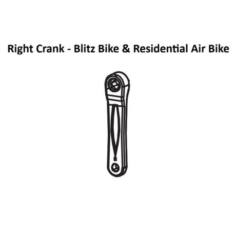 Black and white line drawing of a right crank arm for the Bells of Steel Blitz Air Bike and Residential Air Bike, displayed vertically with labeled text above. Ideal for anyone in need of quality Bells of Steel Air Bike Spare Parts.