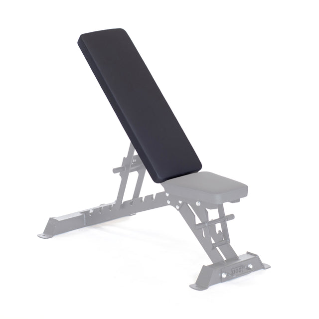 Discover the Buzzsaw Back Pad—a versatile, adjustable weight bench by Bells of Steel. It features a sleek black cushioned backrest and seat on a metallic gray frame with visible adjustment holes and a sturdy base, offering compatibility with replacement back pads for custom comfort.