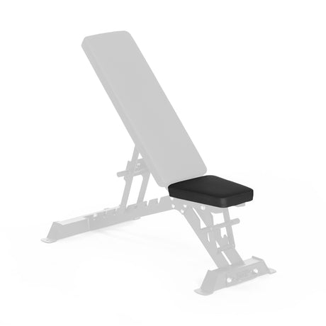 Introducing the Buzzsaw Seat Pad by Bells of Steel: an adjustable weight bench with a modern design, featuring a black padded replacement seat and gray backrest for ultimate comfort. Its versatility in workout routines makes it an essential addition to any fitness space.