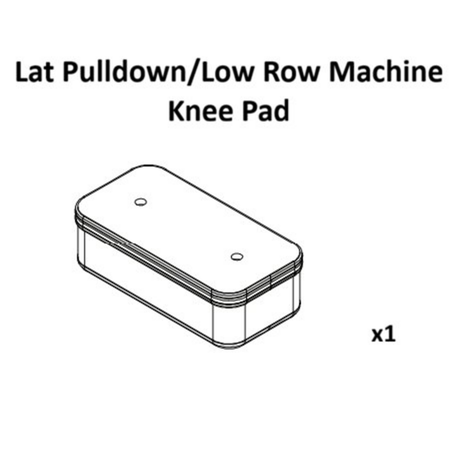A black and white diagram labeled “Lat Pulldown / Low Row Machine Spare Parts” from Bells of Steel depicts a rectangular padded component with rounded edges, shown at an angle. Designed as a replacement part for your Low Row or Lat Pulldown Machine, the label “x1” indicates that one piece is included.