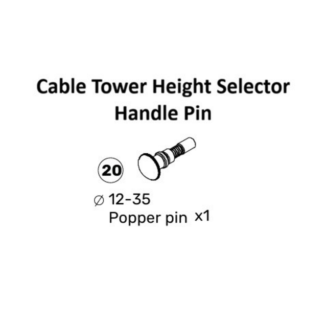 Diagram of the Bells of Steel Cable Tower Spare Parts (STK-PULT4-MA / PULT5-MA) height selector handle pin (popper pin), suitable for plate-loaded cable towers or weight stack cable systems. Shown with dimensions 12-35 and a quantity of 1, the image highlights the pin’s shape and key features.