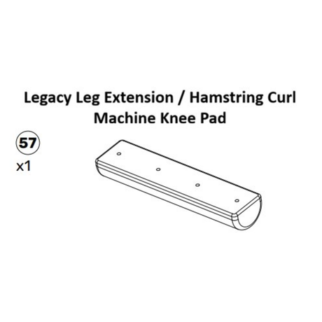 Line drawing of a Bells of Steel Plate-Loaded Leg Extension Spare Parts Knee Pad, labeled "57 x1," showcasing top holes and a rounded bottom as depicted in assembly instructions—perfect for use as a leg extension pad or as an essential replacement part for your plate-loaded leg extension machine.