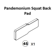 Black and white diagram of a rectangular Bells of Steel Pandemonium Squat Machine Spare Part with a beveled edge, designed as a squat safety accessory. Below the image, the text reads “45 X1,” indicating one spare part with the number 45 assigned.