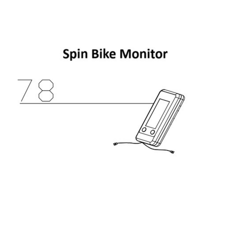 A digital display showing the number 78 sits angled near the crank of a Blitz Indoor Cycling Bike, with two cables extending from it and “Spin Bike Monitor” written above. This Bells of Steel Blitz Indoor Cycling Bike Spare Part provides accurate workout tracking as an essential monitor component.