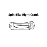 Line drawing of a bike crank from the Blitz Indoor Cycling Bike Spare Parts by Bells of Steel, showing the right crank—a metal component with attachment holes at both ends—labeled “Spin Bike Right Crank” above the image.