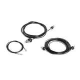 Three coiled black replacement cables with small transparent connectors, featuring two larger and one smaller cable, on a white background. Ideal for use in Bells of Steel Plate-Loaded All-in-One Trainers or SS-FCT-SET systems; these ensure seamless equipment performance.