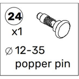 Bells of Steel All-in-One Trainer 2.0 Spare Parts: illustration shows part #24, one popper pin (size 12-35) as a spare, featuring the pin’s spring and round top in the drawing.