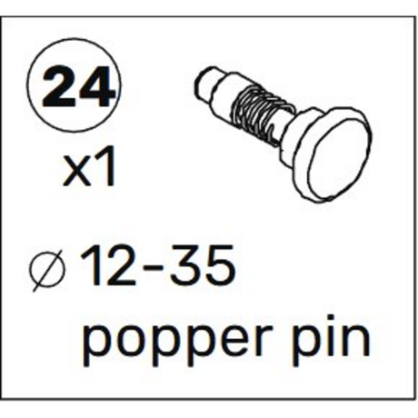 Bells of Steel All-in-One Trainer 2.0 Spare Parts: illustration shows part #24, one popper pin (size 12-35) as a spare, featuring the pin’s spring and round top in the drawing.