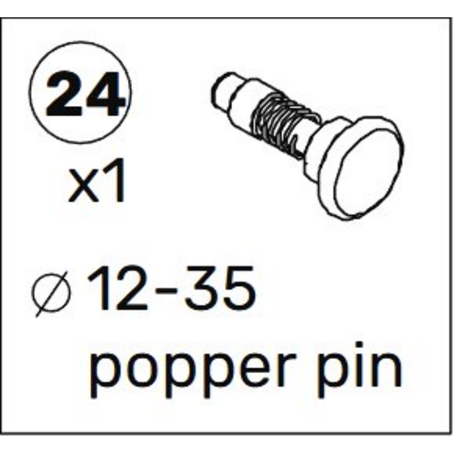Bells of Steel All-in-One Trainer 2.0 Spare Parts: illustration shows part #24, one popper pin (size 12-35) as a spare, featuring the pin’s spring and round top in the drawing.