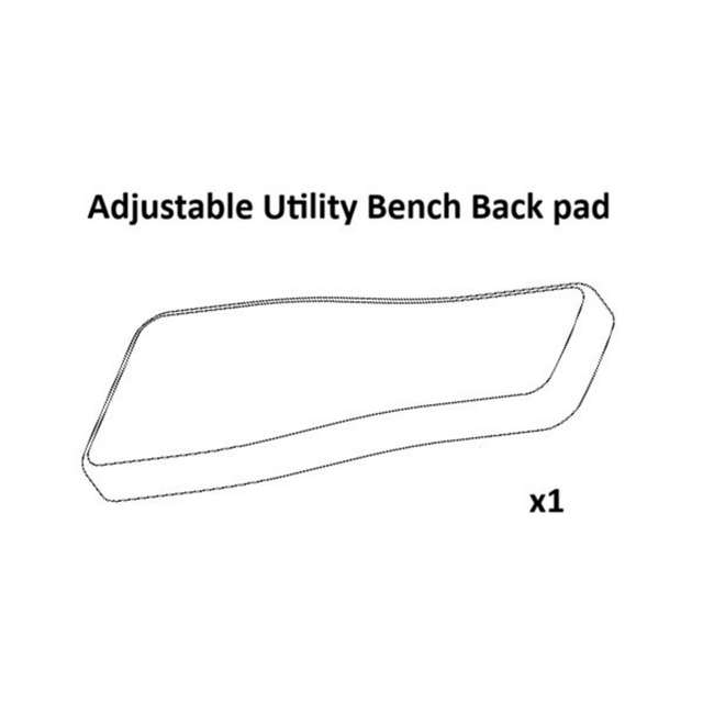 Line drawing of a Bells of Steel Utility Adjustable Bench Spare Parts back pad, featuring the label "Utility Adjustable Bench Back Pad" above and "x1" below, indicating one back pad included.
