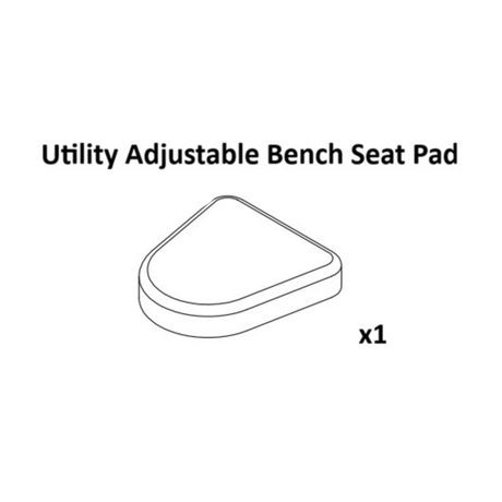 Line drawing of a triangular Adjustable Utility Bench Seat Pad labeled "Bells of Steel Utility Adjustable Bench Spare Parts," with "x1" to indicate one pad is included.