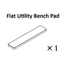 Line drawing of a Bells of Steel Utility Flat Bench Pad Spare Part: rectangular pad labeled "Utility Flat Bench Pad" above and "×1" to the right, indicating one spare pad included.
